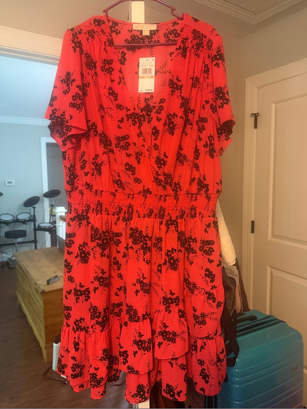 Michael Kors Red Floral mock Wrap Dress